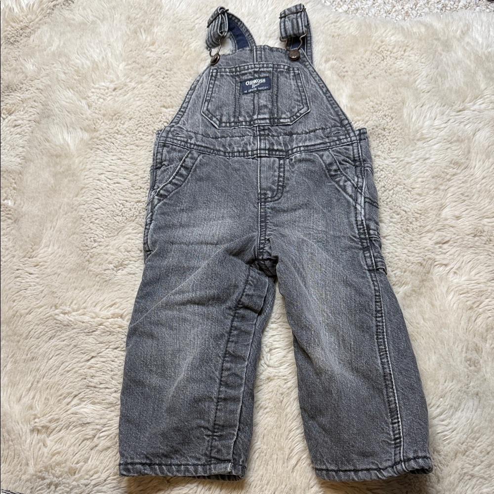 🍄12m OshKosh B'gosh lined Charcoal Kids Overalls super warm and cozy